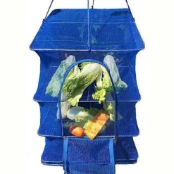 Tvättillbehör-Vikbart 4-lagers torkställ, kompatibelt med grönsaks- och fisknät, hängande torknät, torka mat naturligt