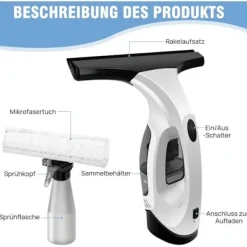 Fönsterrengöring-Vindrutetorkare - fönsterputsare - fönsterskrapa - fönsterrengörare - sladdlös fönstertvätt - vattentank, spray med