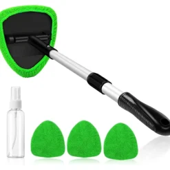 Fönsterrengöring-Vindrutetvätt, bilvindrutetvättverktyg för insidan med 4 återanvändbara och tvättbara mikrofiberkuddar, grön-FF-