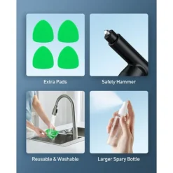 Fönsterrengöring-Vindrutetvätt, bilvindrutetvättverktyg för insidan med 4 återanvändbara och tvättbara mikrofiberkuddar, grön