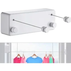 Tvättillbehör-Vit hopfällbar tvättlina för inomhus- och utomhusbruk - Tung