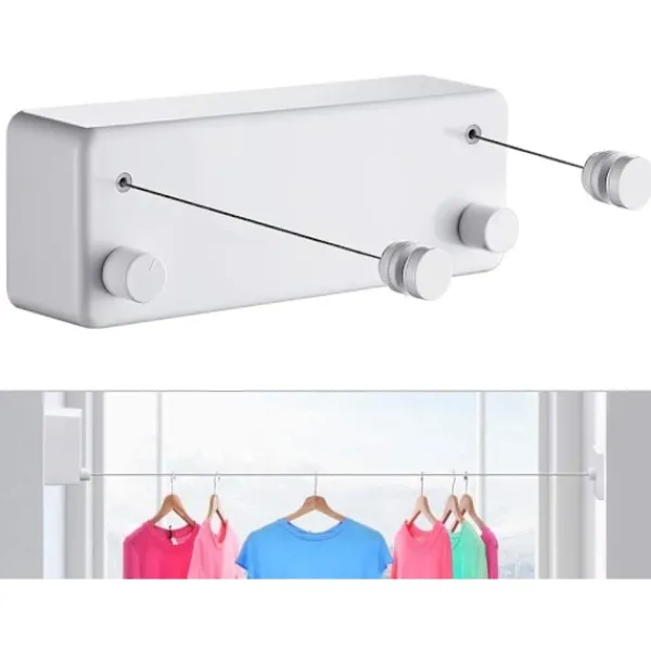 Tvättillbehör-Vit hopfällbar tvättlina för inomhus- och utomhusbruk - Tung