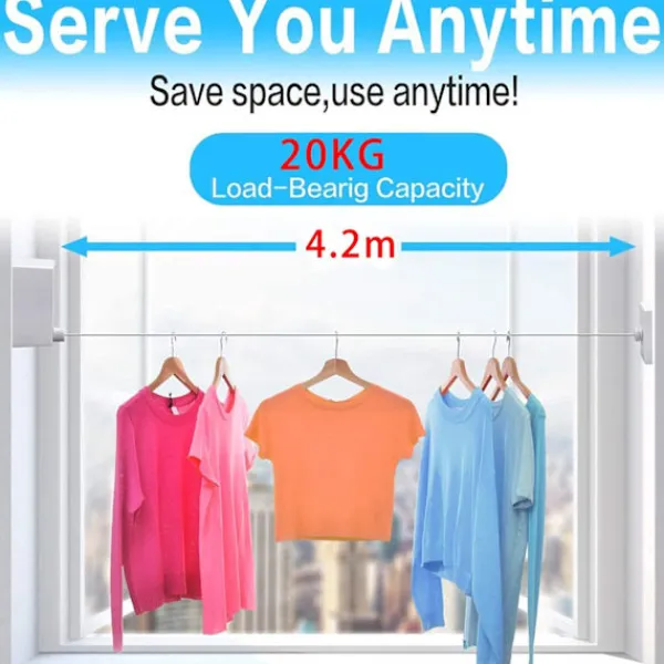 Tvättillbehör-Vit hopfällbar tvättlina för inomhus- och utomhusbruk - Tung