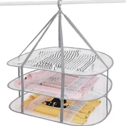 Unbranded Tvättillbehör-3-vånings torkställning för tröjor, hängande klädtork, tvättnätstorkställning, hopfällbar [D]