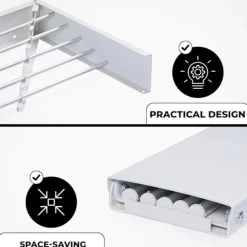 Tvättillbehör-Vonia Väggtorkställning - Infällbar - Klädtorkställning för Inomhus- och Utomhusbruk - Väggmonterad Torkställning för Vägg - 80 x 40 cm - Vit