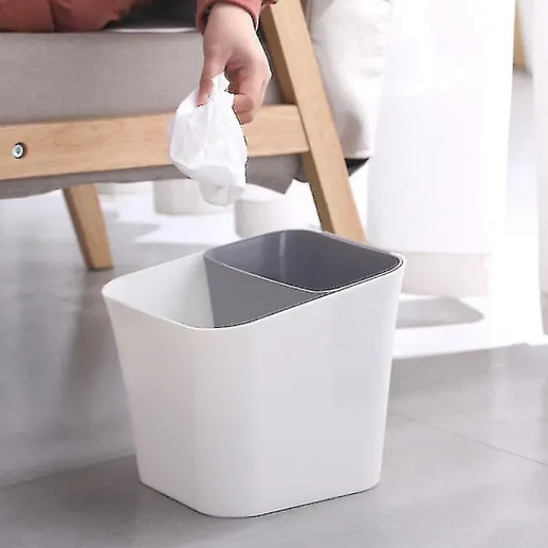 Soptunnor-Våtsorterings- och torrsorteringsbehållare för avfall, dubbla användningsområden, soptunna, papperskorg, plastbehållare för skräp (grå)