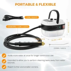 Ångtvättar-2500W bilsteamer för bildetaljering Högtrycks handhållen ångrengörare med vattentank Bärbar elektrisk ångrengöringsmaskin H