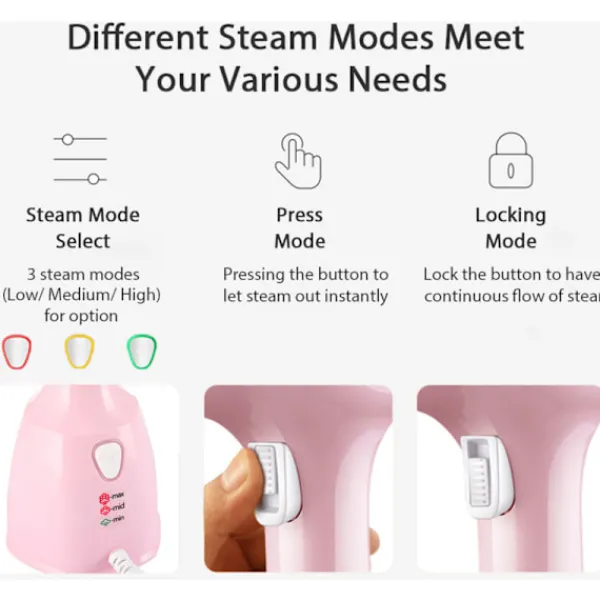Ångtvättar-1500W Handhållen Klädångare 3 Ånglägen, 350ml Stor Avtagbar Vattentank för Hem, Kontor och Resor