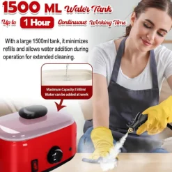Ångtvättar-2500W Handhållen ångrengörare, 1500 ml högtrycksångare för rengöring, multifunktionell bärbar ångrengöring för hemmabruk, ångrengörare för