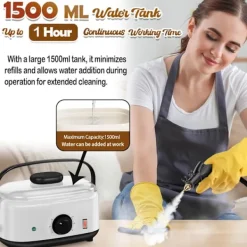 Ångtvättar-2500W Handhållen ångrengörare, 1500 ml högtrycksångare för rengöring, multifunktionell bärbar ångrengöring för hemmet (svart-1500 ml