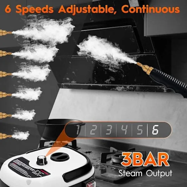Ångtvättar-2500W Handhållen Ångrengörare – Tryckångare med 3 Borsthuvuden, 6 Nivåer, 1000ml Vattentank