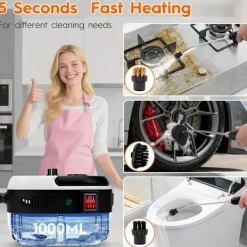 Ångtvättar-2500W Handhållen Ångrengörare – Tryckångare med 3 Borsthuvuden, 6 Nivåer, 1000ml Vattentank