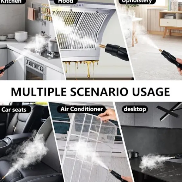 Ångtvättar-2500W Handhållen Ångrengörare – Tryckångare med 3 Borsthuvuden, 6 Nivåer, 1000ml Vattentank