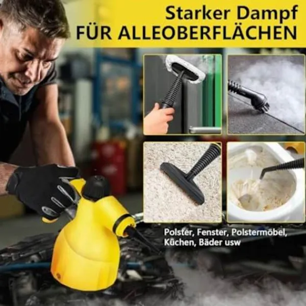 Ångtvättar-1000W Handhållen Ångrengörare med 9 Tillbehör för Fläckborttagning, Fett, Bilsäten, Fönster, Soffa, 350ml Tank