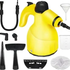 AIZHENCHEN Ångtvättar-1000W Handhållen Ångrengörare med 9 Tillbehör för Fläckborttagning, Fett, Bilsäten, Fönster, Soffa, 350ml Tank