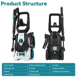 Yofidra Högtryckstvättar-2500W Högtryckstvätt, 250 Bar Biltvättmaskin, Två Vatteninloppslägen