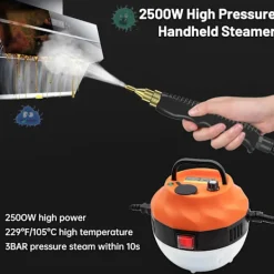 Ångtvättar-2500W Ångrengörare, Högtryckstvätt för Rengöring, Bärbar Handhållen Ångrengörare för Hembruk, Ångrengörare för Bildetaljering med 3 Borsthuvuden,