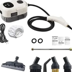 Ångtvättar-2500W Ångrengörare med Touchskärm, 1000ml Stor Kapacitet, Med 5 Olika Munstycken (Vit)