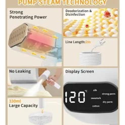 Ångtvättar-1800W Vertikal Klädångare, 330ML Vattentank, Kontor, Kompakt Mini Rese-klädångare