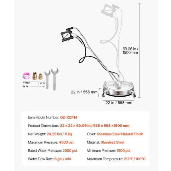 DUOKU Högtryckstvättar-Yt rengörare - - QD-XDP14 - 558 mm - Rostfritt Stål - 4500 psi